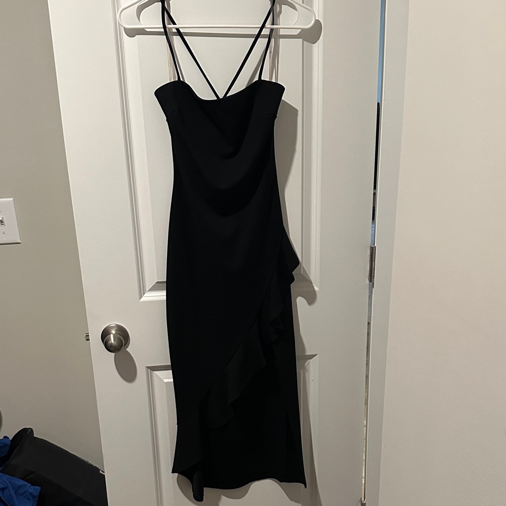Windsor Elegant Black Strappy Midi Dress